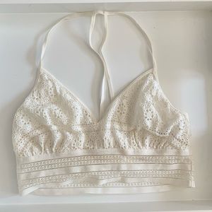 Anthropologie Ivory Lace Halter T-Back Bralette, S